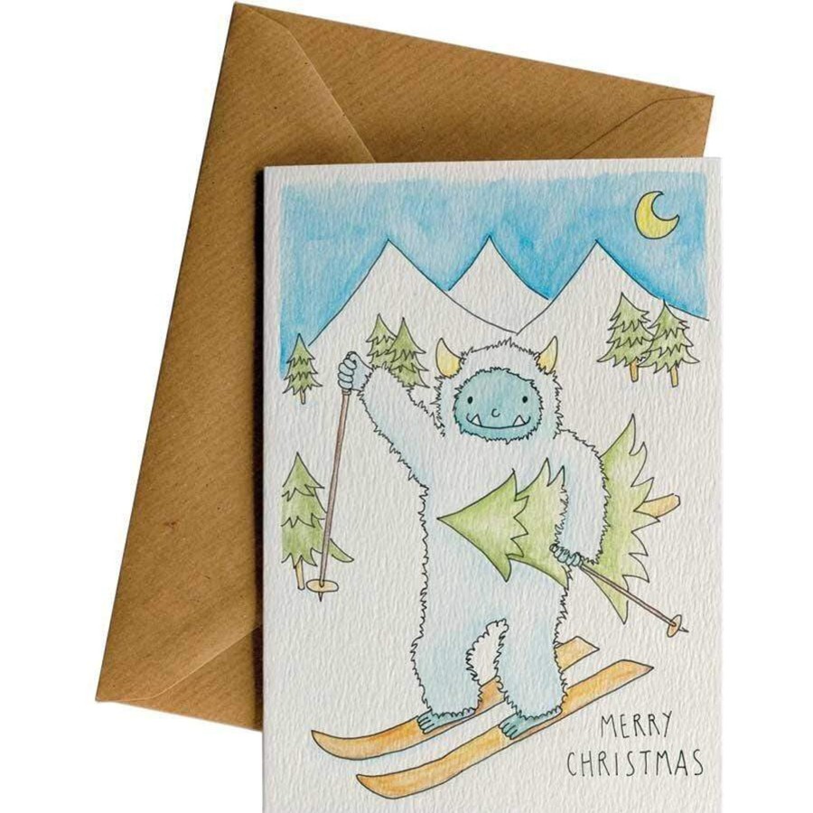 Eco Cards Friendsheep | Merry Christmas (Skiing Yeti)-Greeting Card