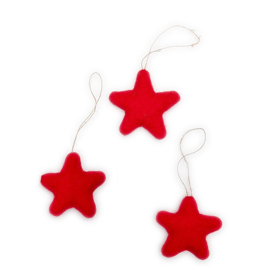 Eco Decor Friendsheep | Jumbo Bright Stars Eco Ornaments-Set Of 3-Red