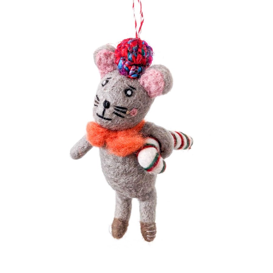 Eco Decor Friendsheep | Cesar The Candy Cane Mouse Eco Ornament