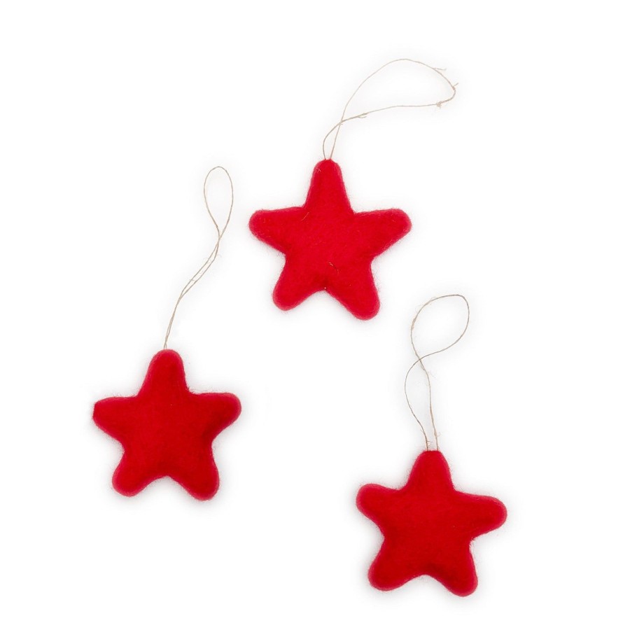 Eco Decor Friendsheep | Jumbo Bright Stars Eco Ornaments-Set Of 3-Red